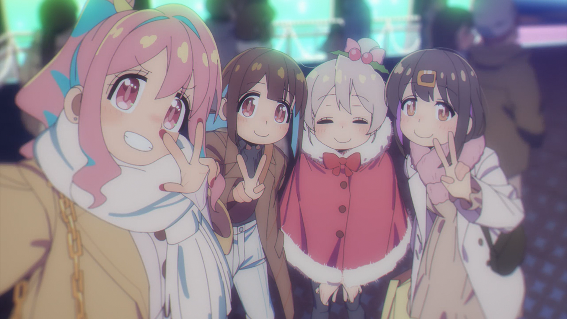 kaede making a group selfie with mihari, mahiro and momiji in the christmas night